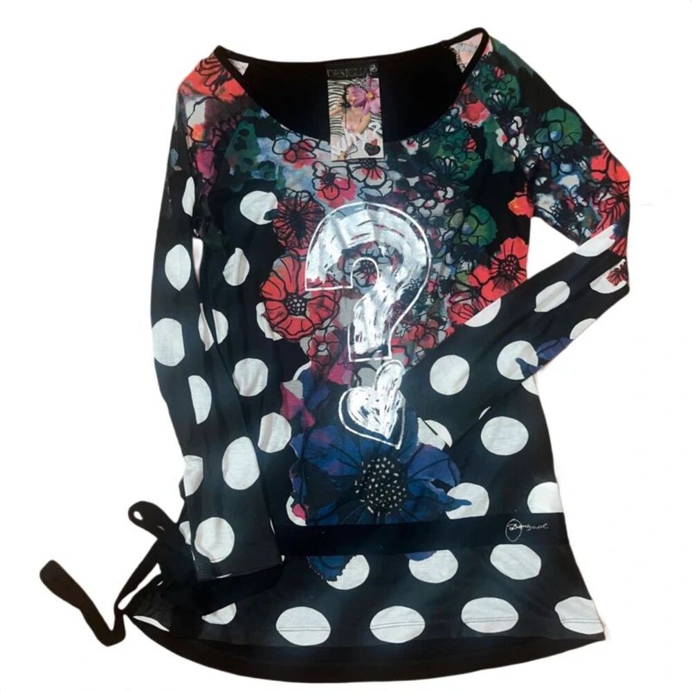 Desigual Atypical Winter Black Polka Dots Artsy Lagenlook Blouse Tunic Sz M